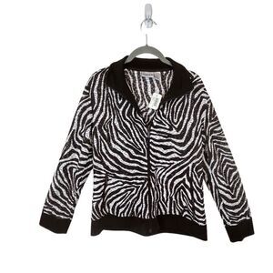 Chico's Women Brown Zebra Print Jacket Top Lightweight Burnout Full Zip Size 8 M